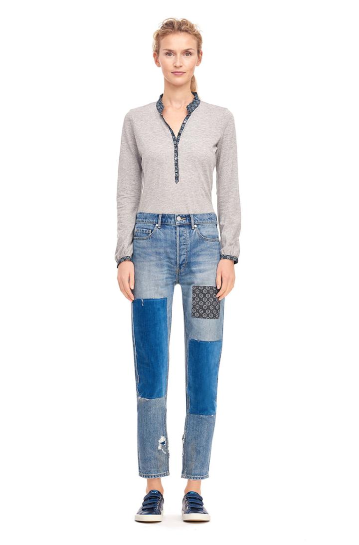 Rebecca Taylor La Vie Violette Floral Textured Jersey Henley