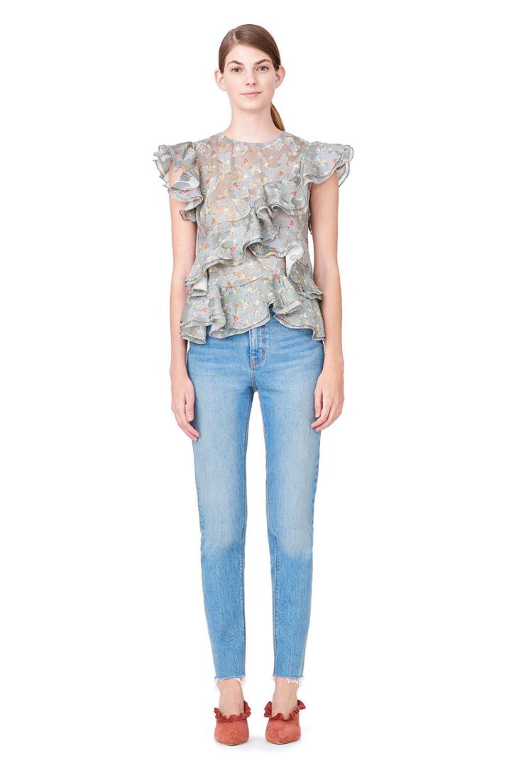 Rebecca Taylor Serra Floral Organza Ruffle Top