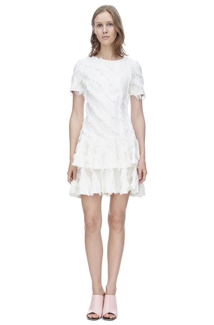 Rebecca Taylor Rebecca Taylor Short Sleeve Bias Fringe Dress 10 Ecru