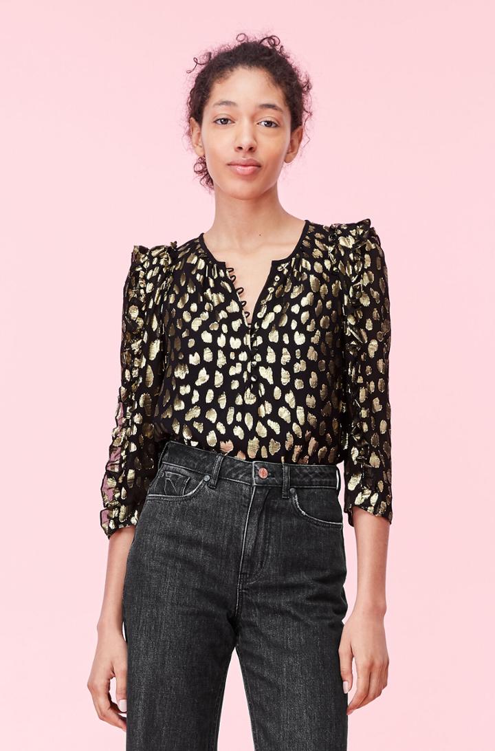 Rebecca Taylor Rebecca Taylor Leopard Metallic Ruffle Top