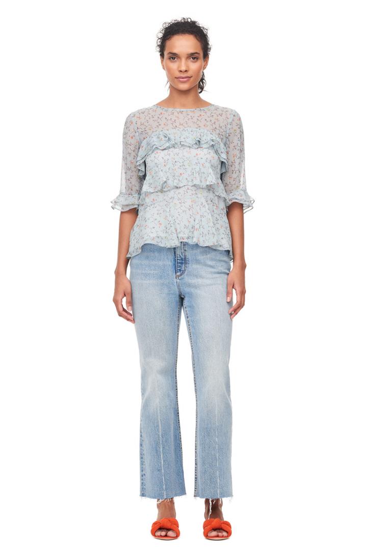 Rebecca Taylor Vine Print Chiffon Ruffle Top