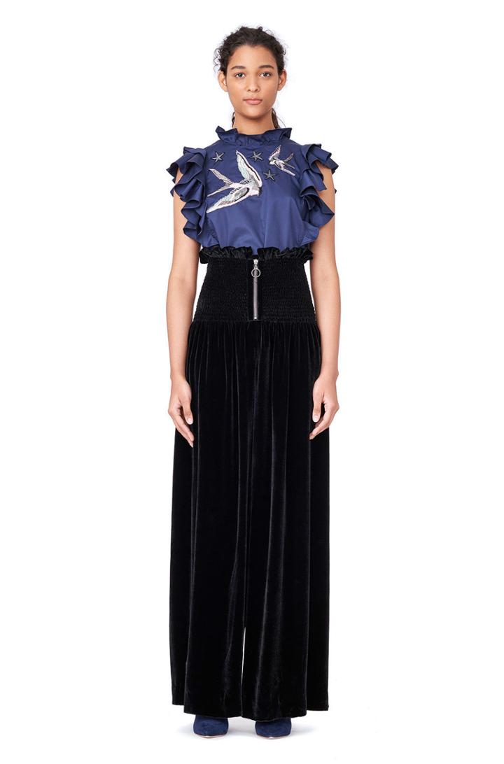 Rebecca Taylor Smocked Velvet Wide Leg Pant