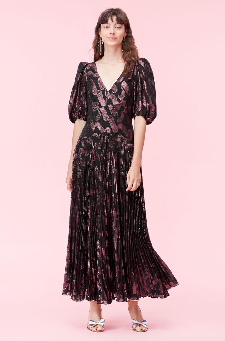 Rebecca Taylor Rebecca Taylor Ribbon Lurex Jacquard Pleated Dress