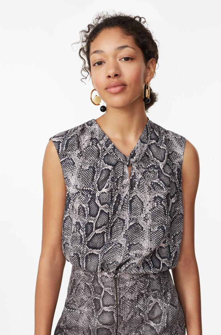 Rebecca Taylor Snake Print Silk Knot Neck Top