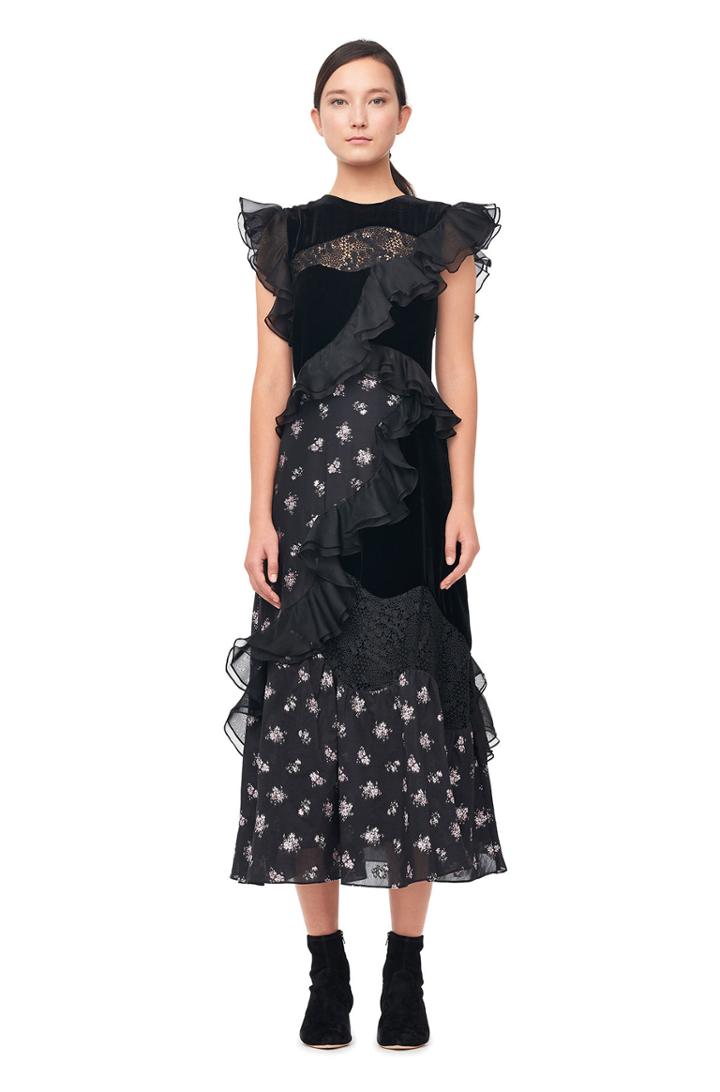 Rebecca Taylor Floral Jacquard & Velvet Dress