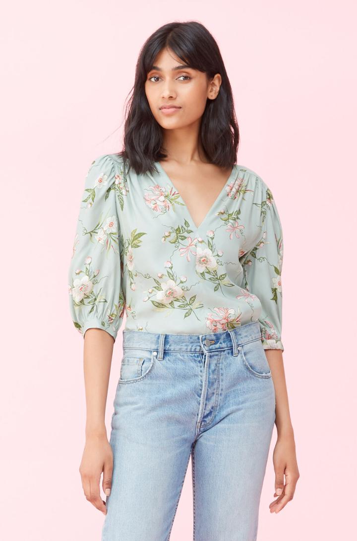 Rebecca Taylor Rebecca Taylor Lita Floral Silk Twill Top