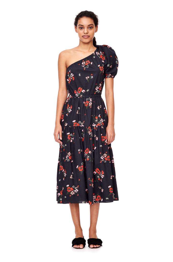 Rebecca Taylor One-shoulder Marguerite Floral Poplin Dress