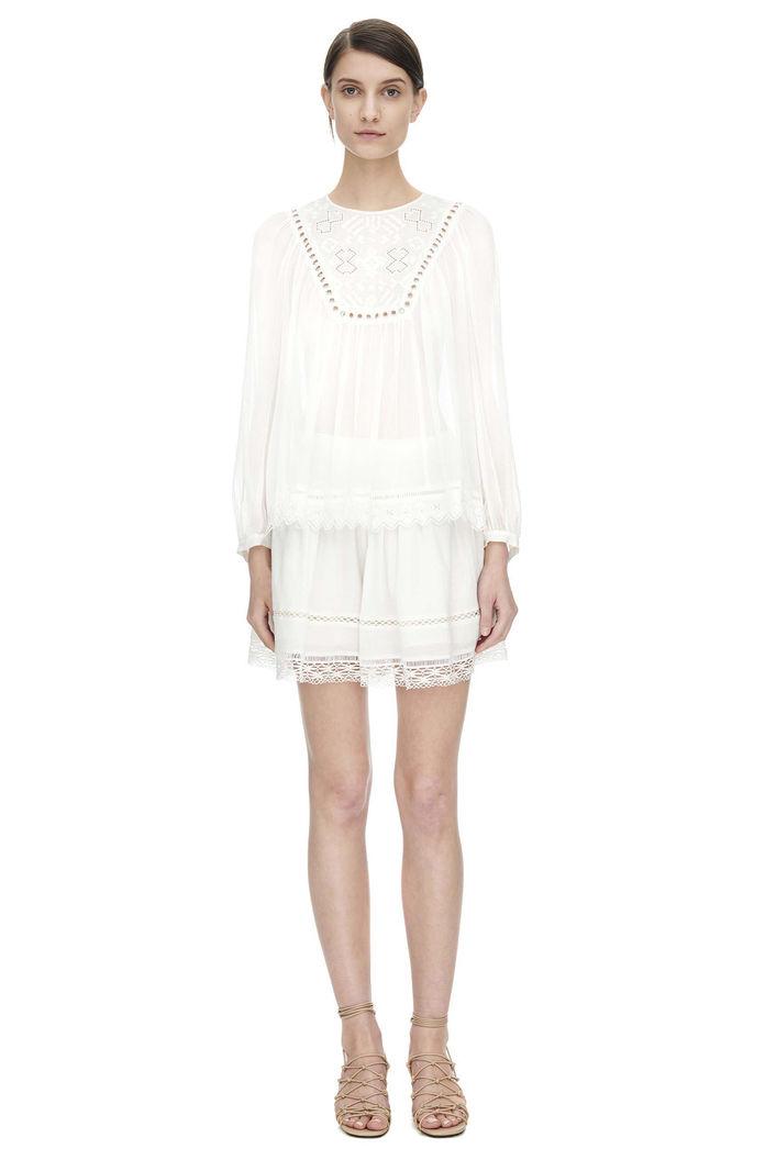 Rebecca Taylor Rebecca Taylor Long Sleeve Stitched Square Embroidered Top 8 Snow