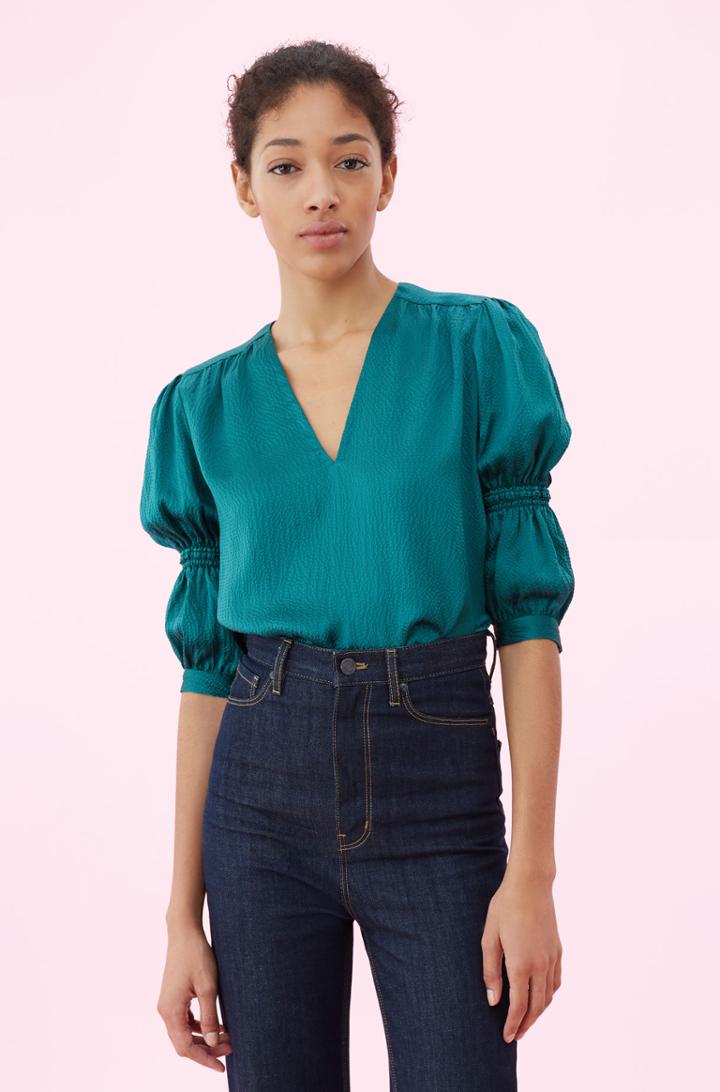 Rebecca Taylor Hammered Silk V-neck Top