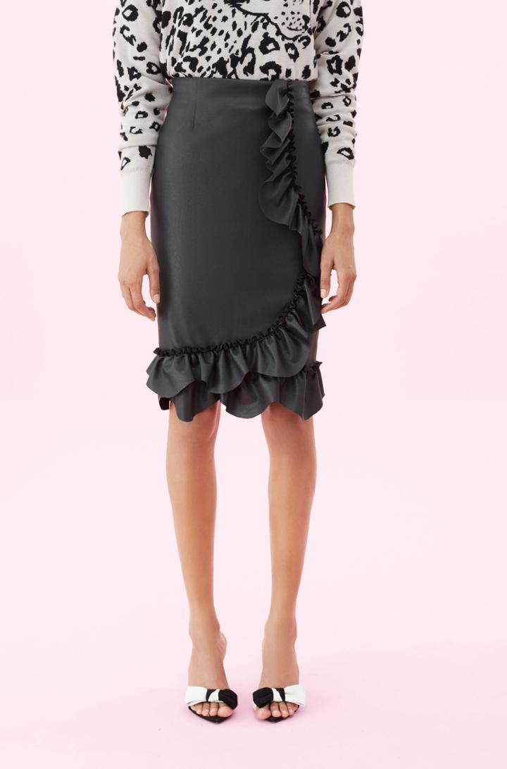 Rebecca Taylor Rebecca Taylor Vegan Leather Ruffle Skirt Black, Size 0