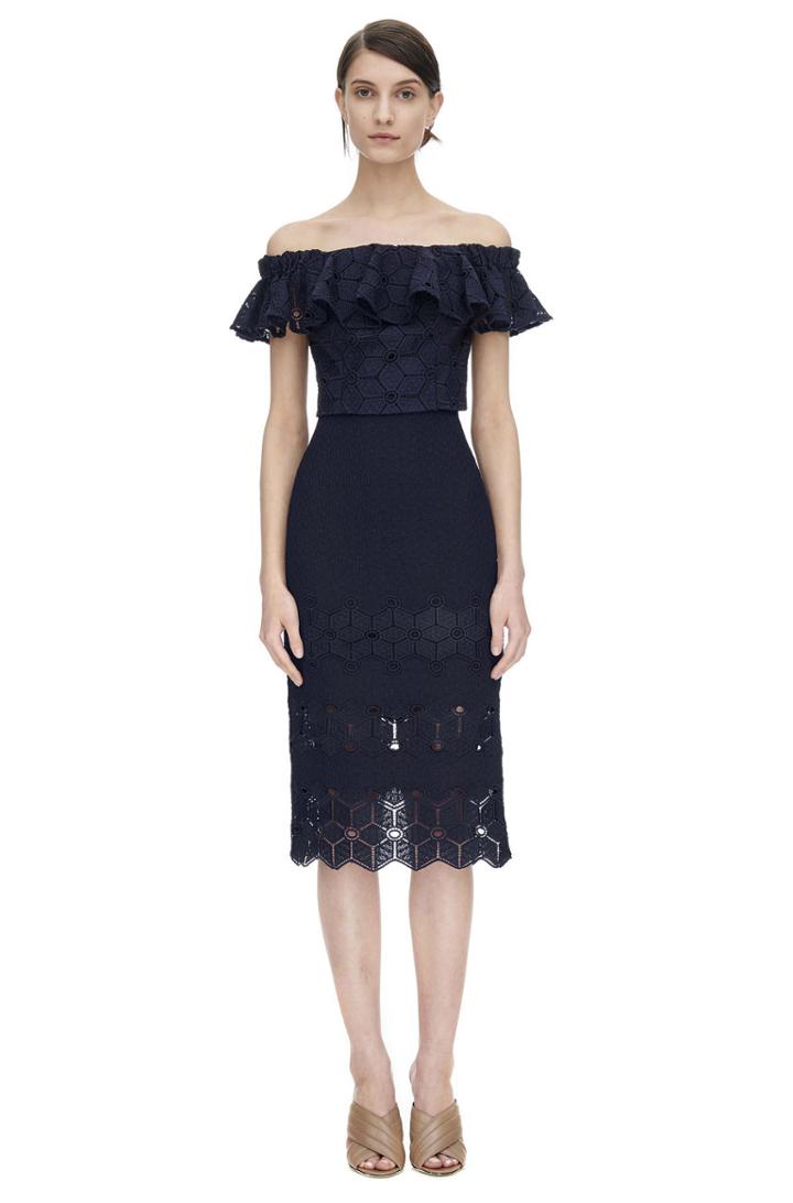 Rebecca Taylor Rebecca Taylor Off The Shoulder Diamond Lace Top 10 Navy