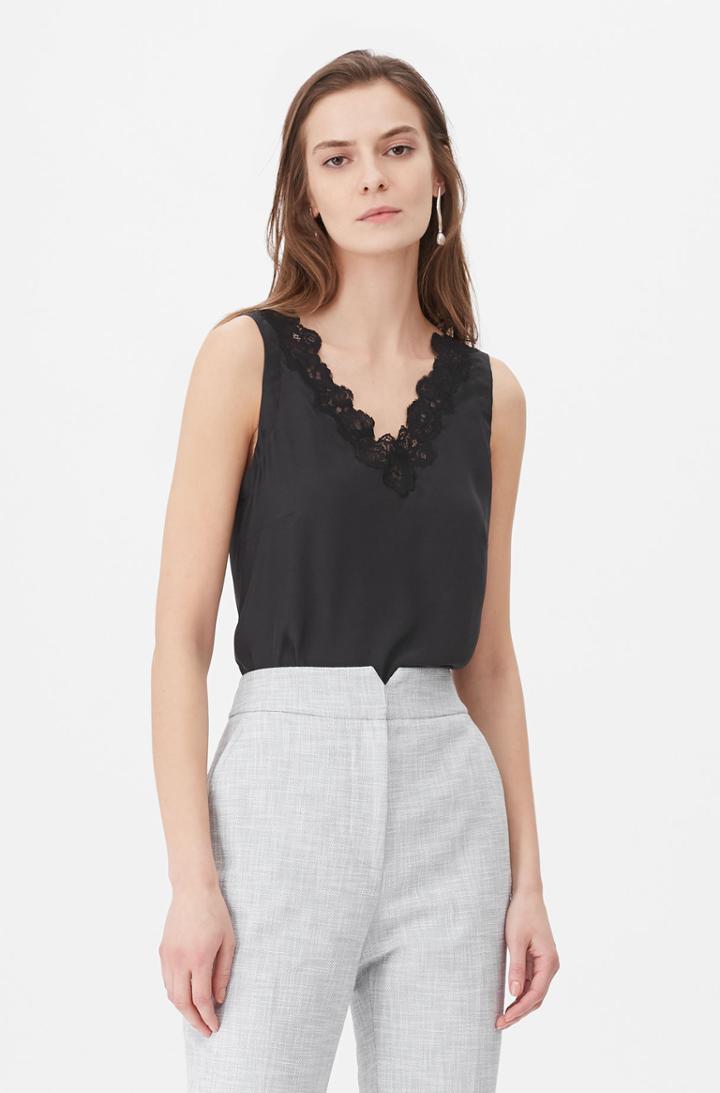 Rebecca Taylor Rebecca Taylor Tailored Silk Charmeuse & Lace Camisole
