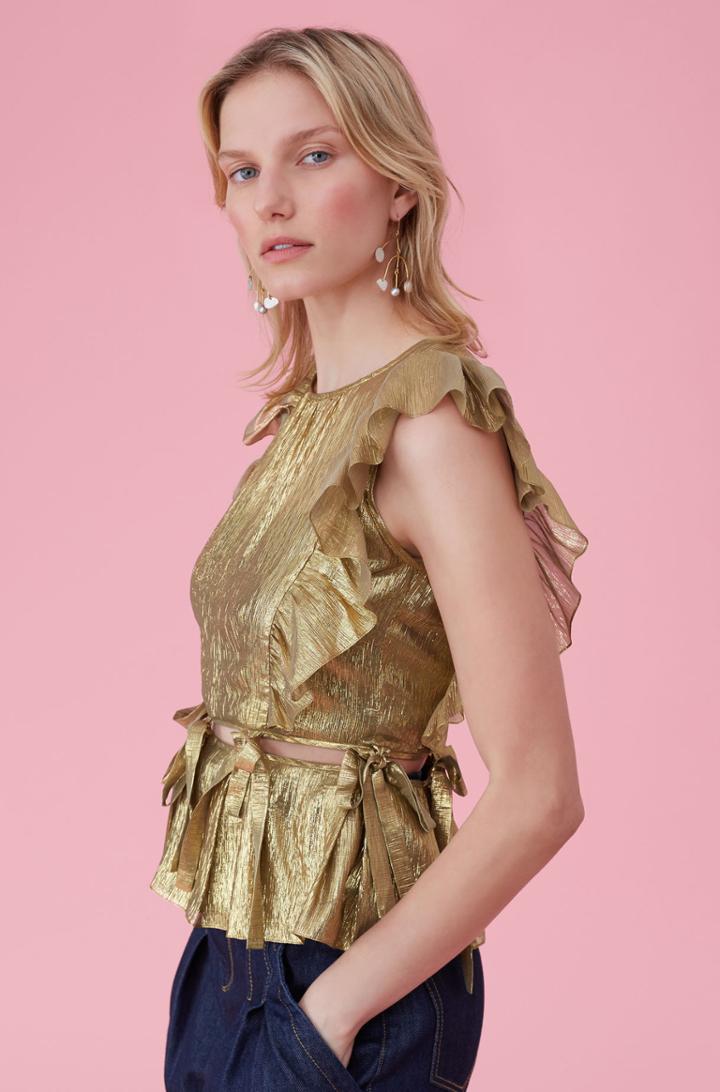 Rebecca Taylor Lamé Ruffle Top
