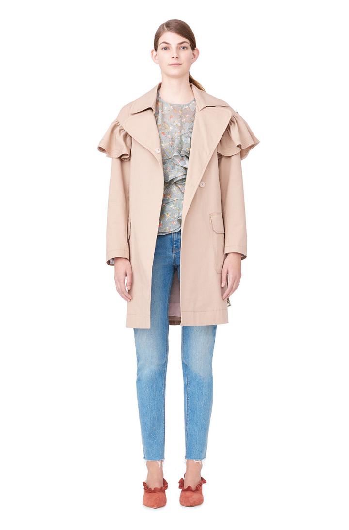 Rebecca Taylor Cotton Faille Ruffle Trench