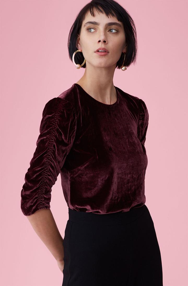 Rebecca Taylor Rebecca Taylor Ruched Sleeve Velvet Top