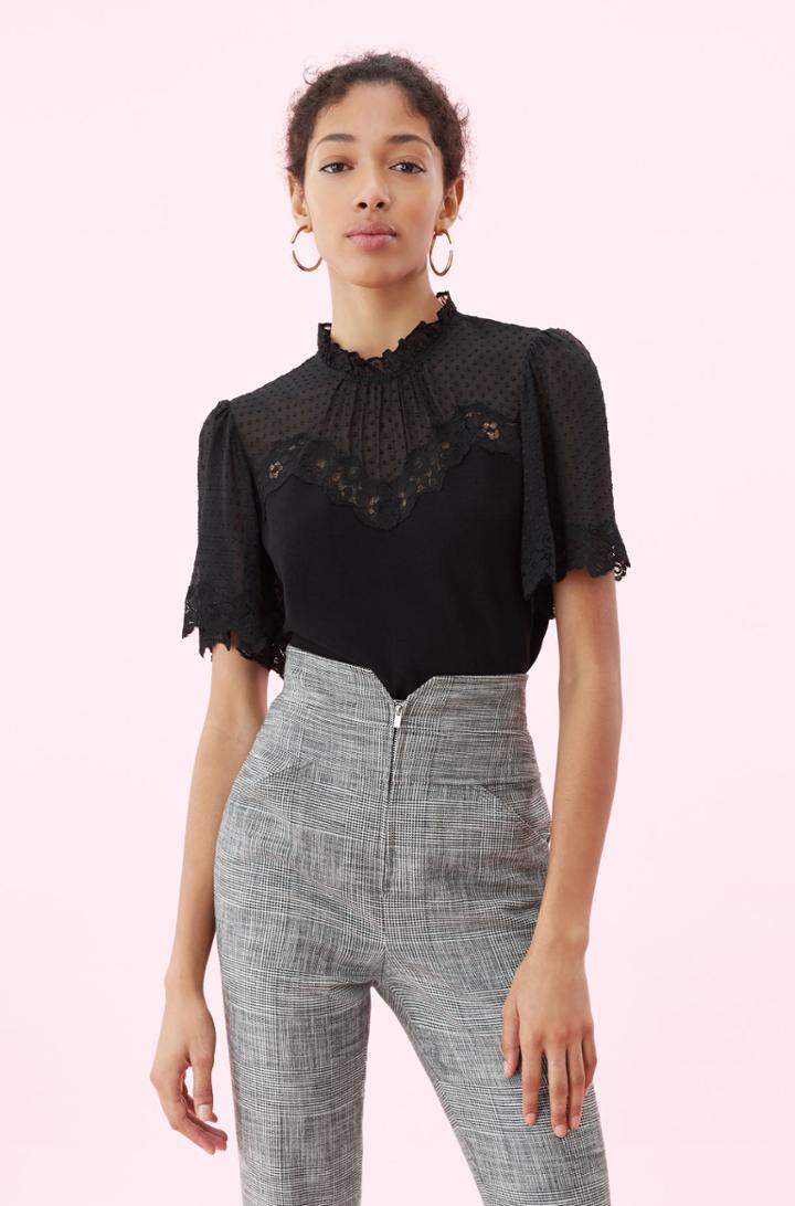 Rebecca Taylor Rebecca Taylor Crepe & Lace Top Black, Size 00