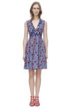 Rebecca Taylor Sleeveless Lindsay Floral V-neck Dress 2 Melon Pop Combo