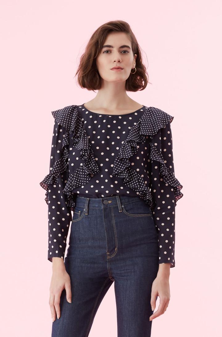 Rebecca Taylor Dot Print Ruffle Top