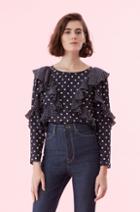 Rebecca Taylor Dot Print Ruffle Top