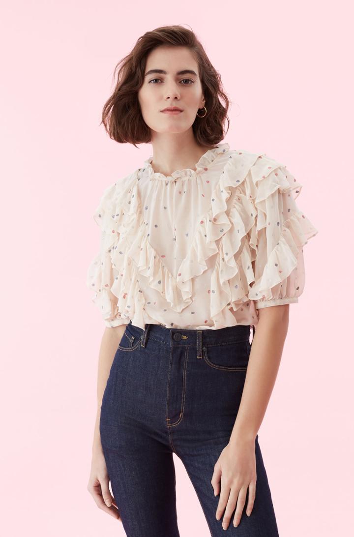 Rebecca Taylor Rebecca Taylor Glitter Gem Chiffon Ruffle Top Parfait, Size 00