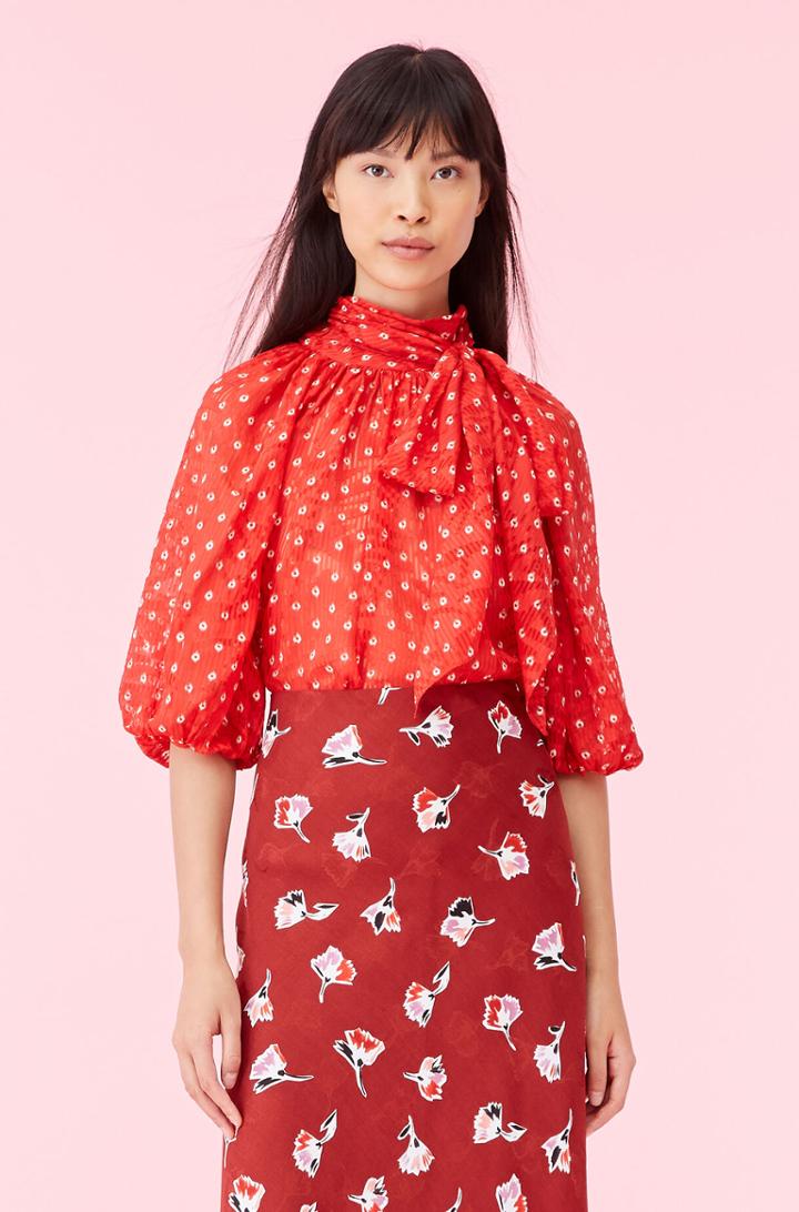 Rebecca Taylor Rebecca Taylor Sunrise Dot Tie Neck Top