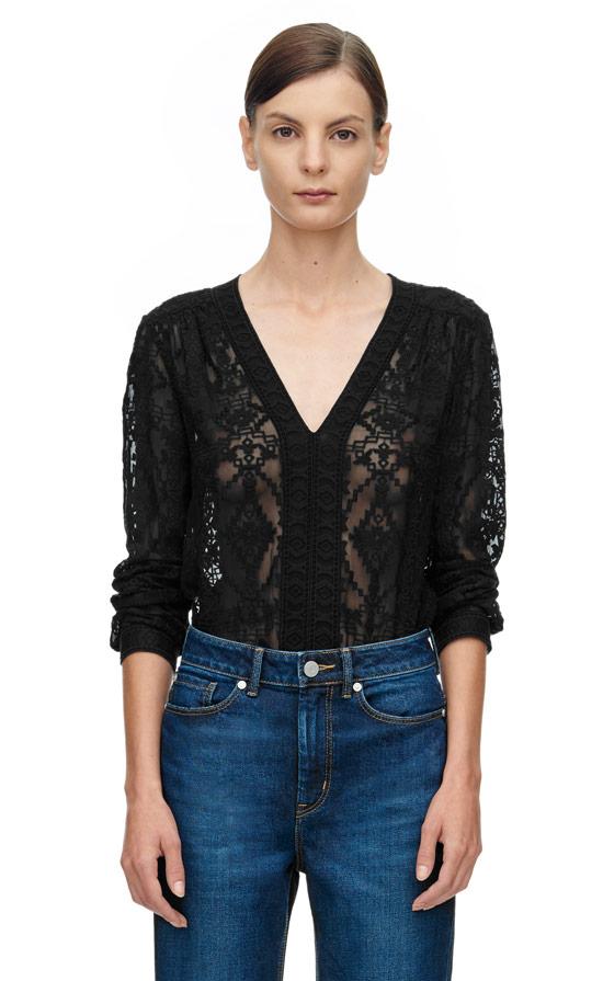 Rebecca Taylor Rebecca Taylor Long Sleeve Geo Embroidered Top