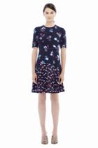 Rebecca Taylor Rebecca Taylor Long Sleeve Print Mix Dress 10 Navy Combo