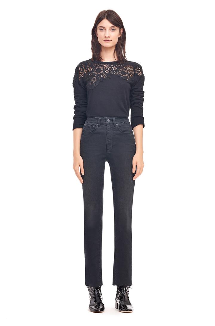 Rebecca Taylor Luna Script Lace Yoke Jersey Top