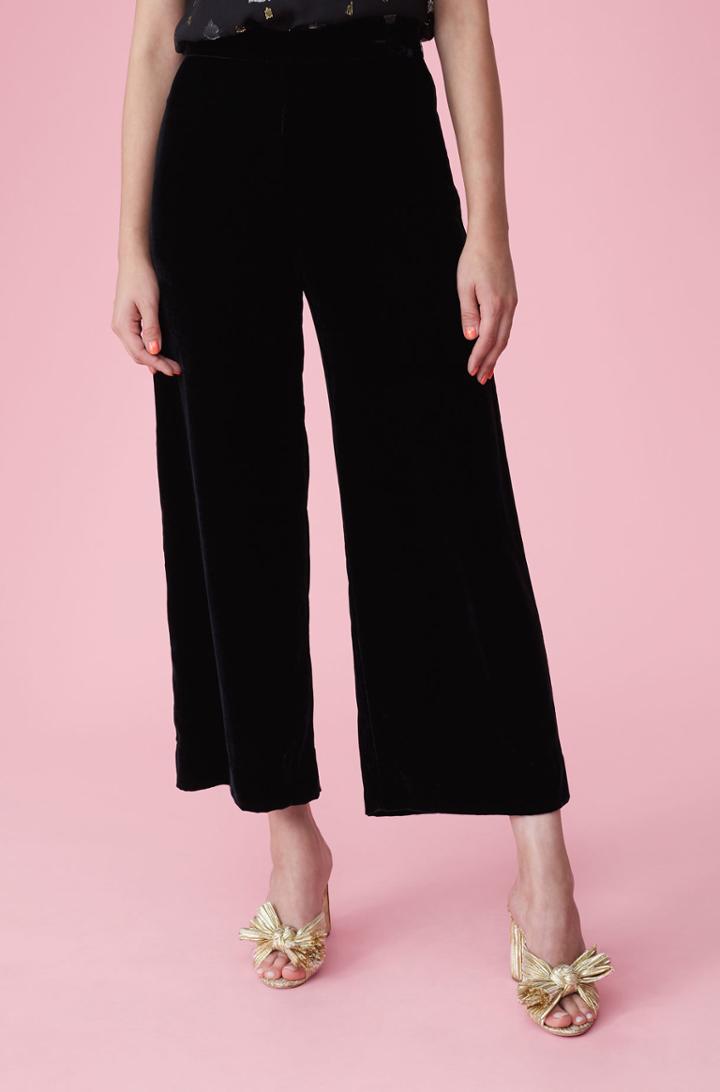 Rebecca Taylor Velvet Wide Leg Crop Pant