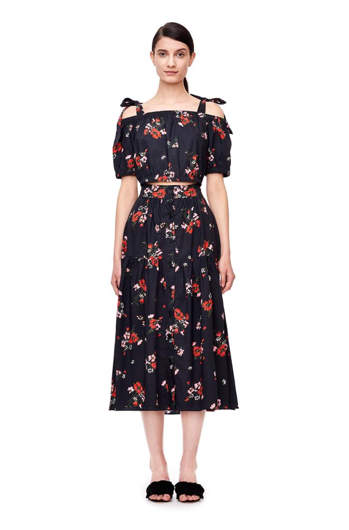 Rebecca Taylor Open Shoulder Marguerite Floral Poplin Top