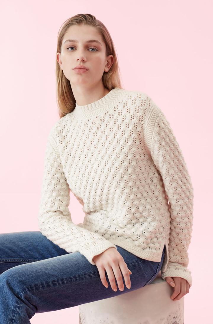 Rebecca Taylor Rebecca Taylor La Vie Popcorn Pointelle Pullover Sweater Ecru, Size X-small