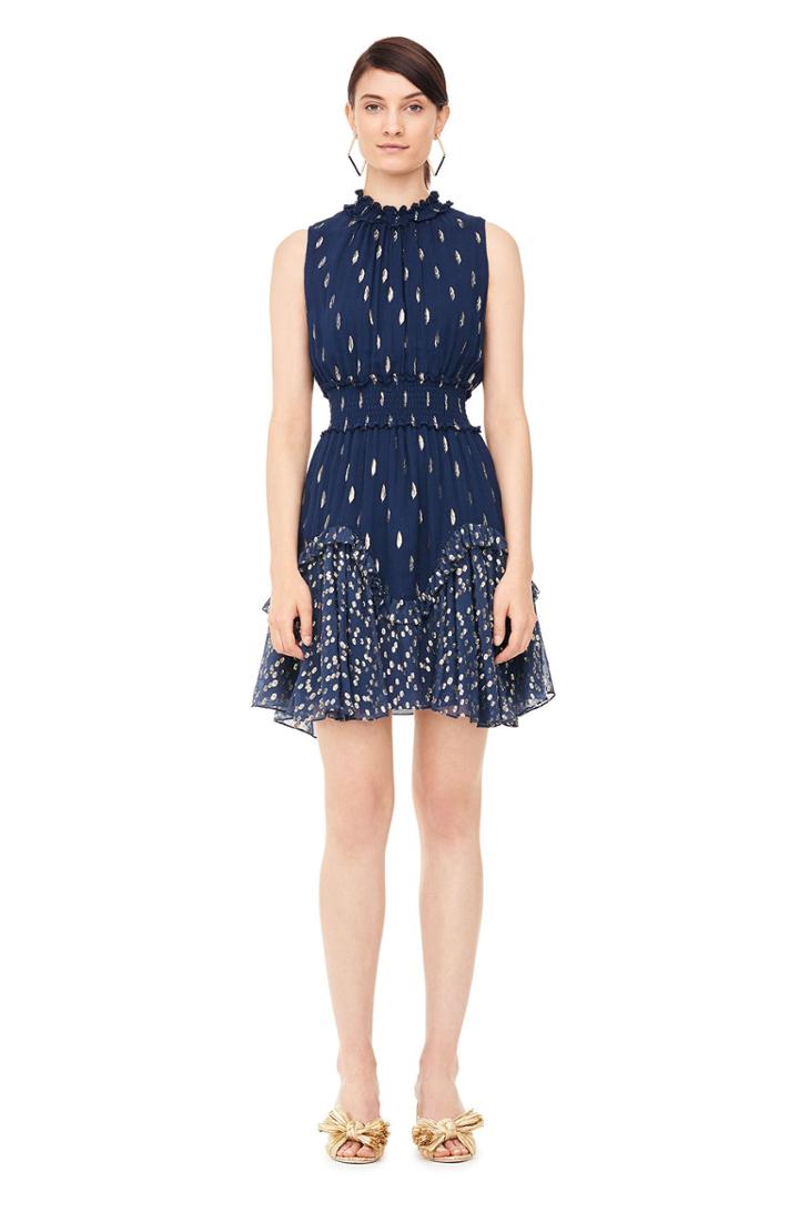 Rebecca Taylor Mixed Metallic Clip Smocked Dress