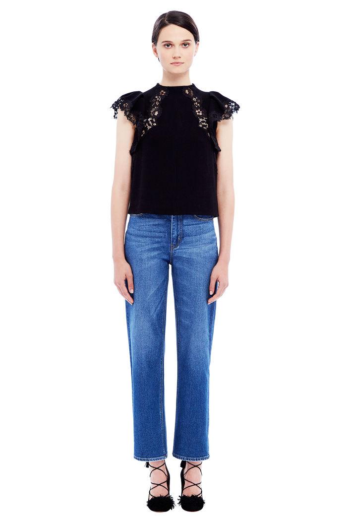 Rebecca Taylor Rebecca Taylor Crepe Lace Sleeve Top 4 Black