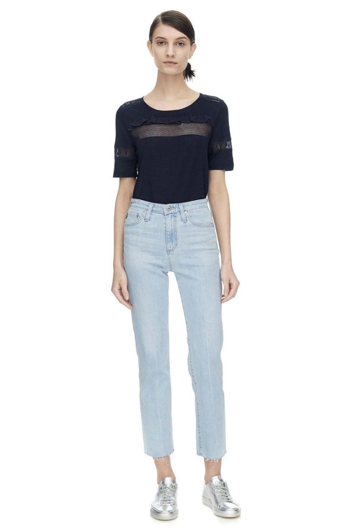 Rebecca Taylor Rebecca Taylor Linen Lace Tee L Navy