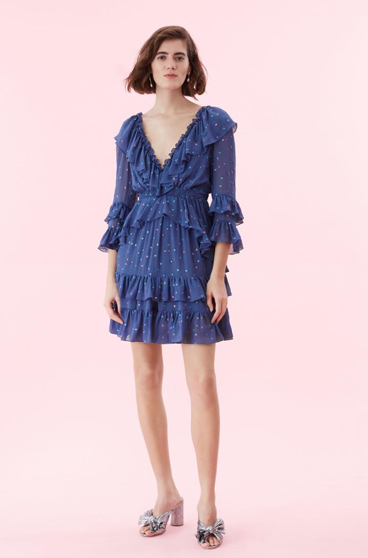 Rebecca Taylor Glitter Gem Chiffon Ruffle Dress