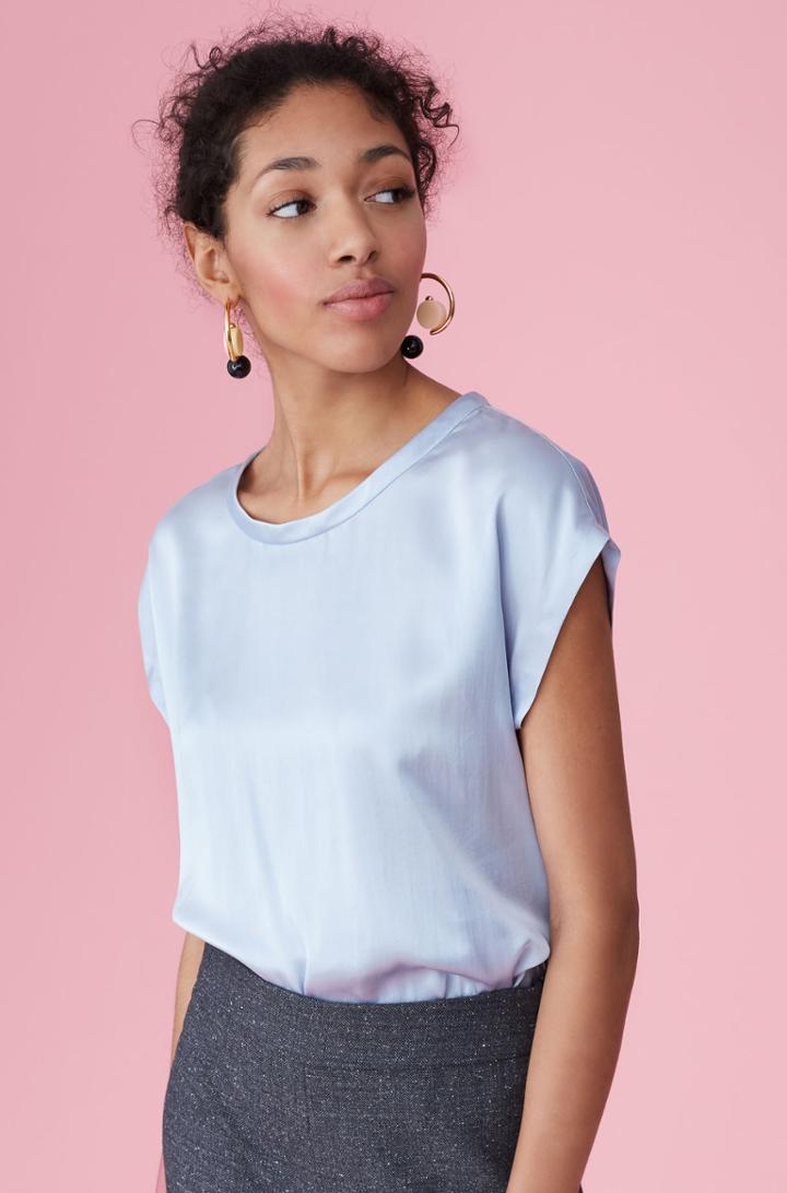 Rebecca Taylor Rebecca Taylor Silk Charmeuse Top Dusty Wedgewood, Size 8