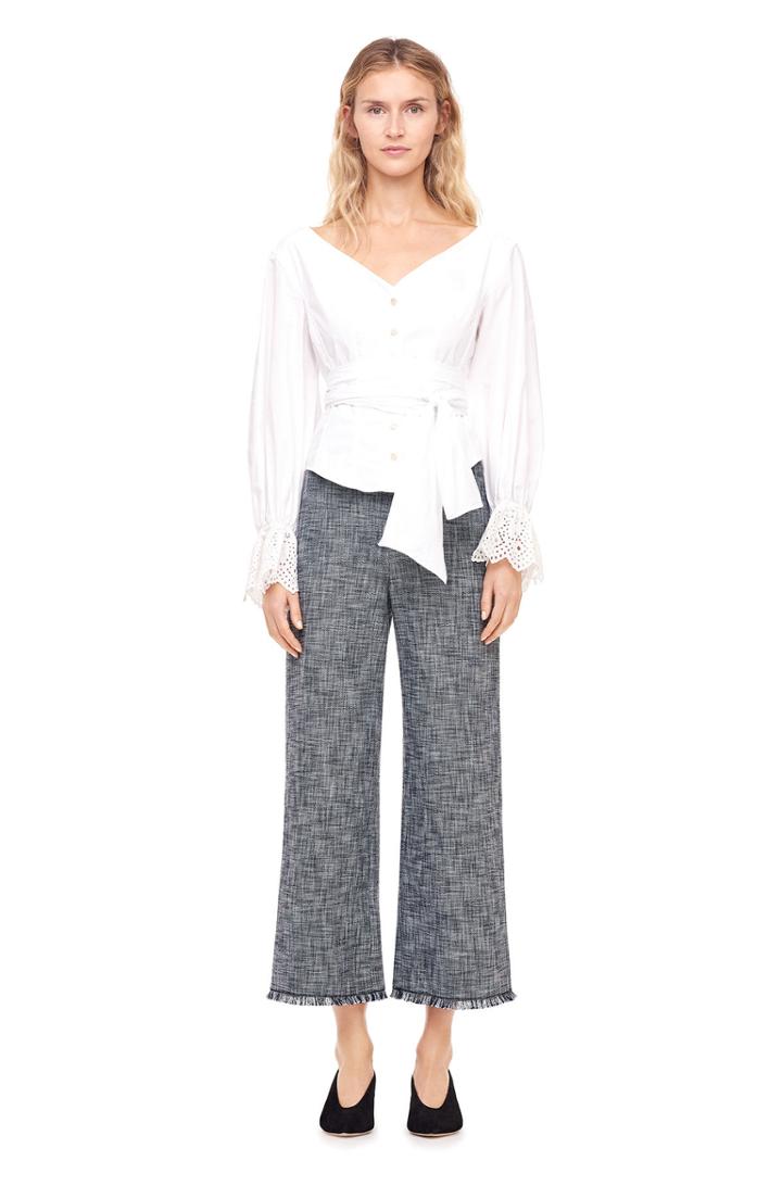 Rebecca Taylor Poplin & Eyelet Belted Top