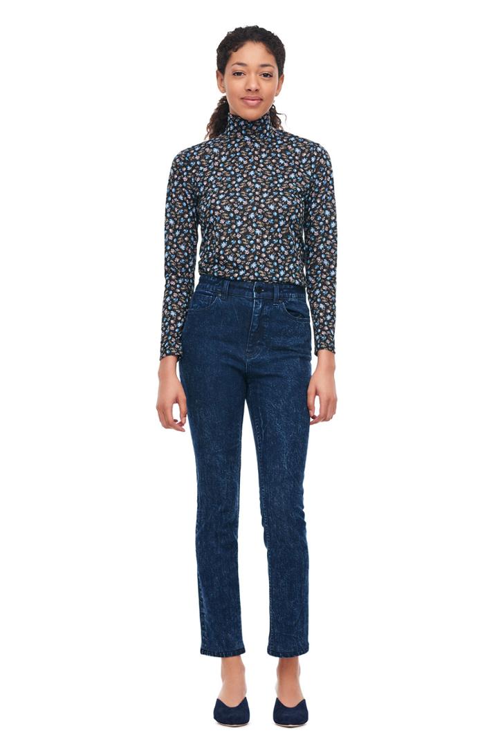 Rebecca Taylor Zelma Floral Turtleneck Jersey Top