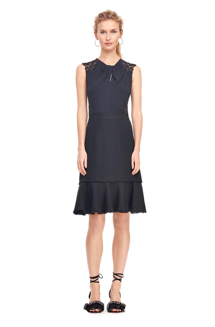 Rebecca Taylor Luna Script Lace Back Tweed Dress