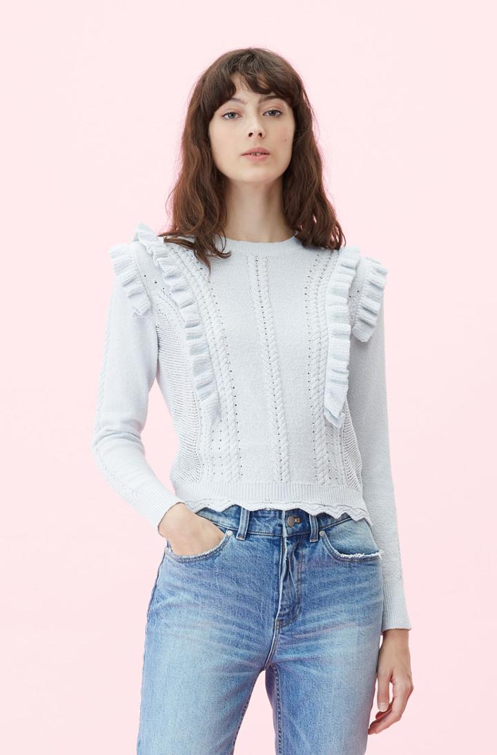 Rebecca Taylor Rebecca Taylor Crimp Cotton Ruffle Pullover