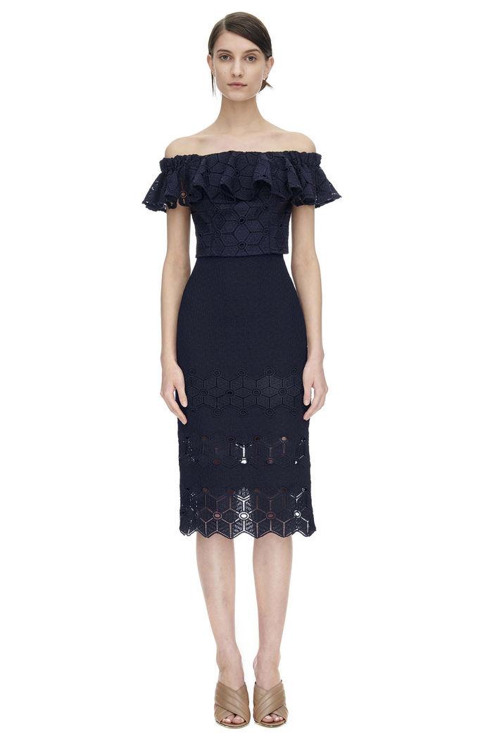 Rebecca Taylor Rebecca Taylor Off The Shoulder Diamond Lace Top 8 Navy