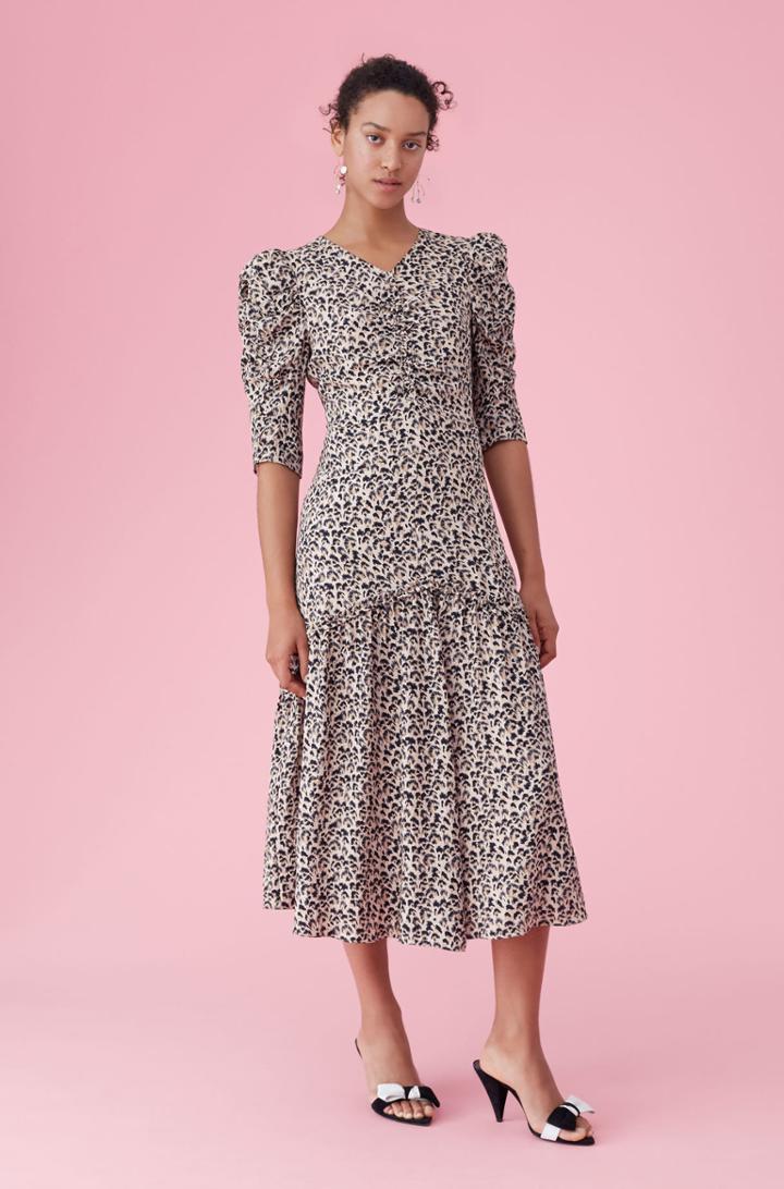 Rebecca Taylor Leopard Print Silk Ruched Dress