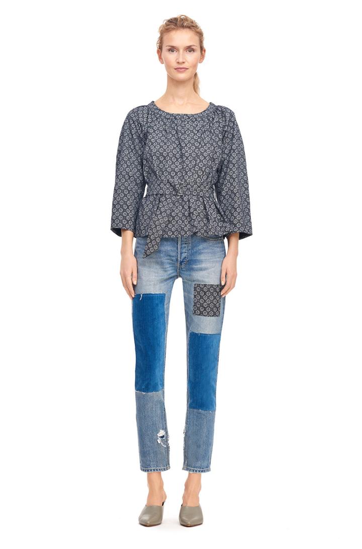 Rebecca Taylor La Vie Violette Floral Poplin Belted Top