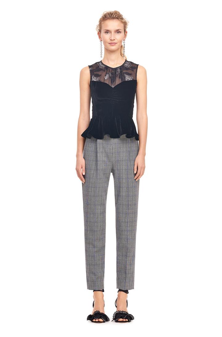 Rebecca Taylor Velvet & Floral Organza Peplum Top