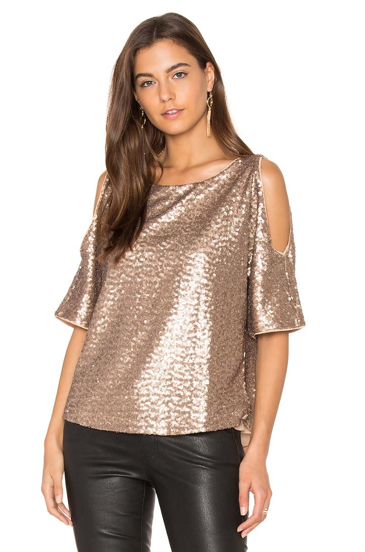 Sequin Embellished Cut Out Shoulder Top