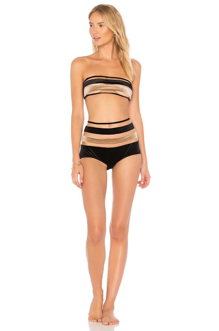 Striped Velvet Bandeau Hot Pant Set