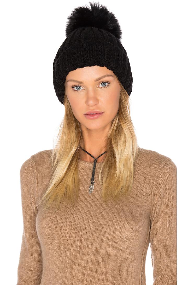 Dyed Blue Fox Pom Knit Hat