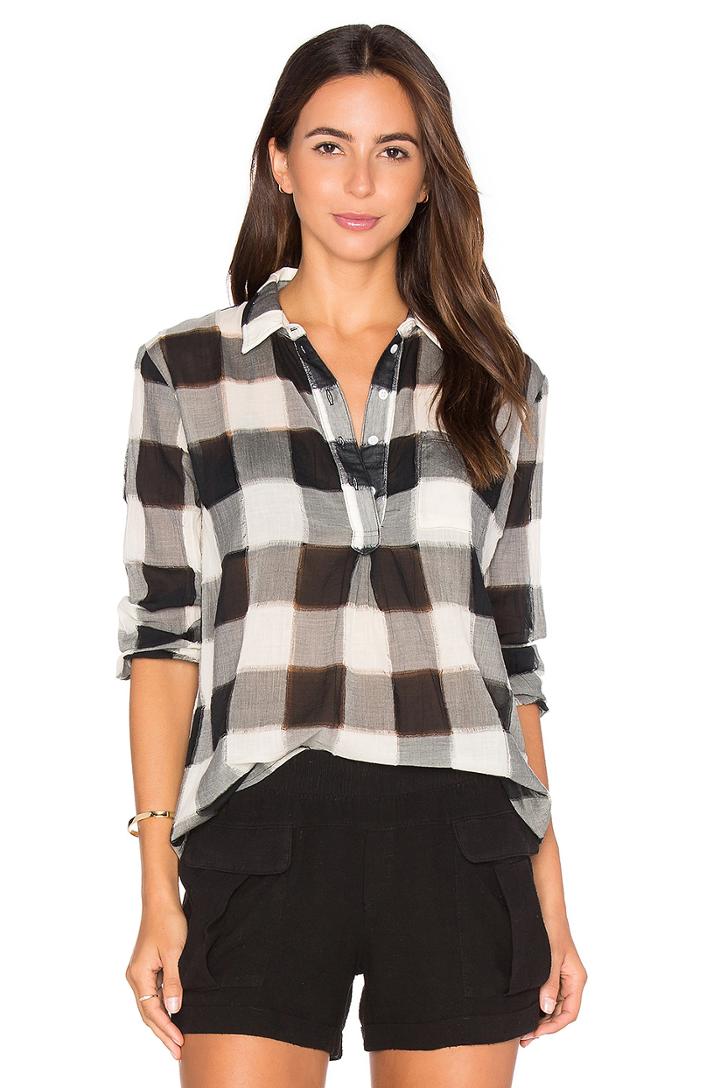 Gauze Plaid Shirting Long Sleeve Top