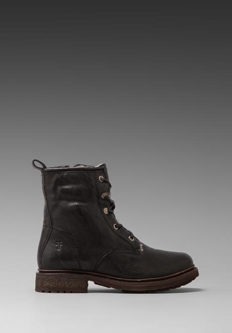 Frye Valerie Lace Up Lamb Shearling Lined Boot In Black