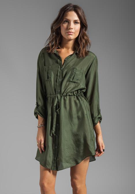 Graham & Spencer Washed Silk Shirt Dress In Olive